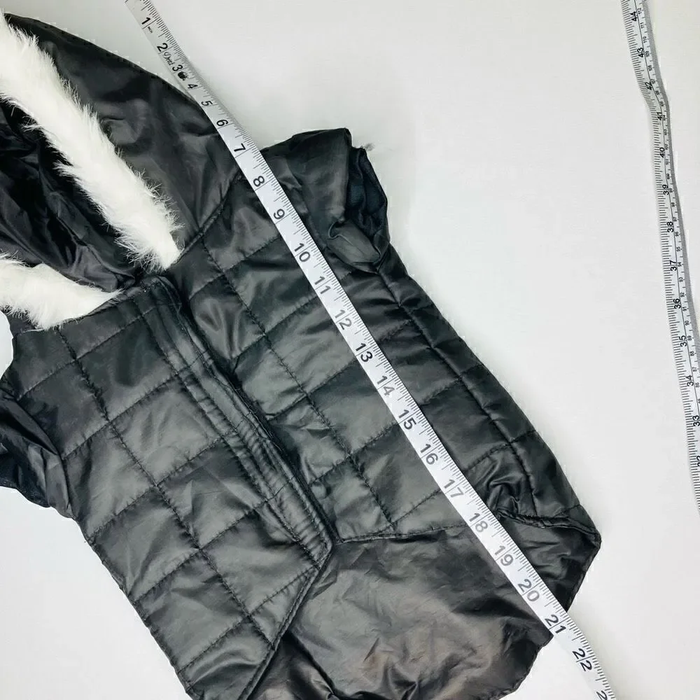 Small Dog Puffer Sleeveless Vel cro Fastened Fur Hoodie In Black